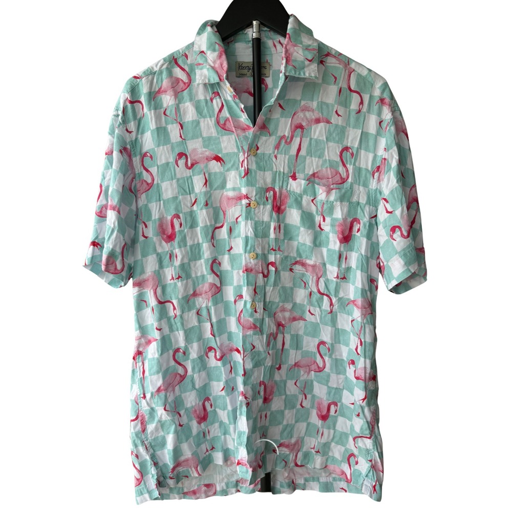 Kenny Flowers Coastal Prep Flamingo Resort Camp Shirt Tropical Mens L Resort - Picture 2 of 8